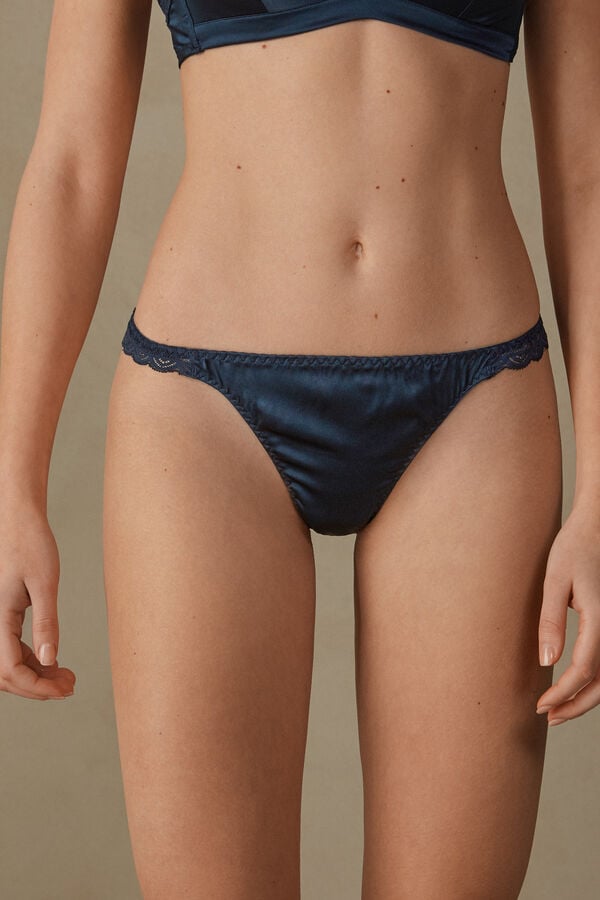 Intimssimi Silk and Lace G-String Blue | MILHR48944