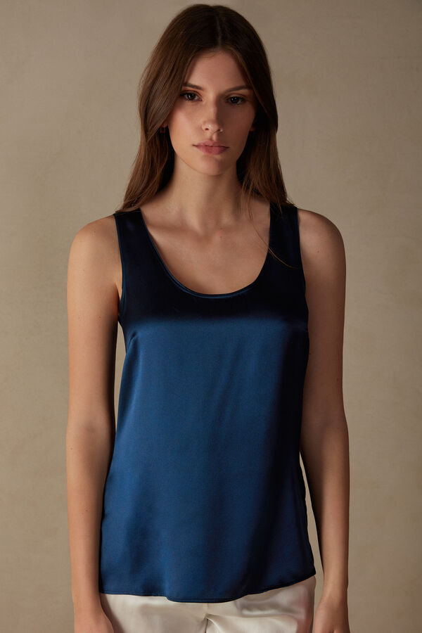 Intimssimi Silk and Modal Tank Top Blue | GILUC61392