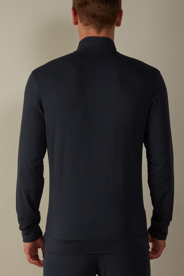 Intimssimi Silk and Modal Zip-Up Sweatshirt Blue | PILQX69761