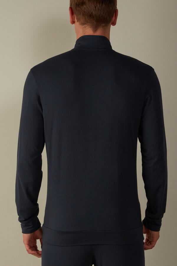 Intimssimi Silk and Modal Zip-Up Sweatshirt Blue | TILPQ29891