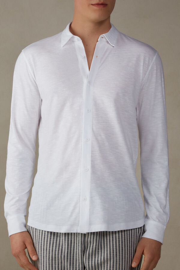 Intimssimi Slub Cotton Long Sleeve Shirt White | YILVQ71242