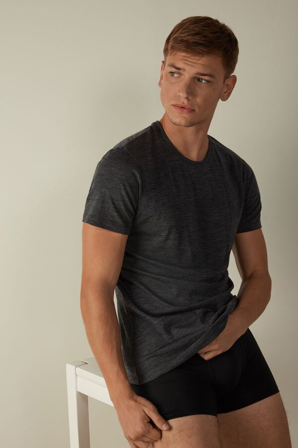 Intimssimi Stretch Merino Wool Short-Sleeve T-Shirt Dark Grey | PILQX27283