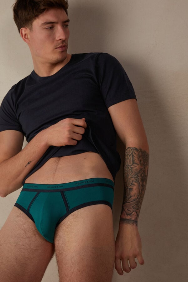 Intimssimi Stretch Supima® Cotton Brief with Logo Detail Green | ILDYB38395