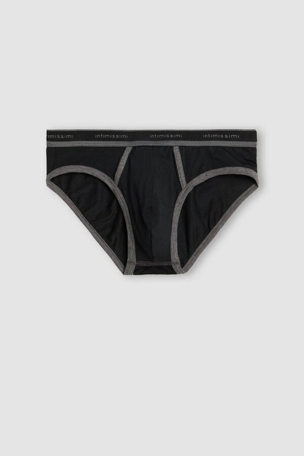 Intimssimi Stretch Supima® Cotton Brief with Logo Detail Black | XILGW30951