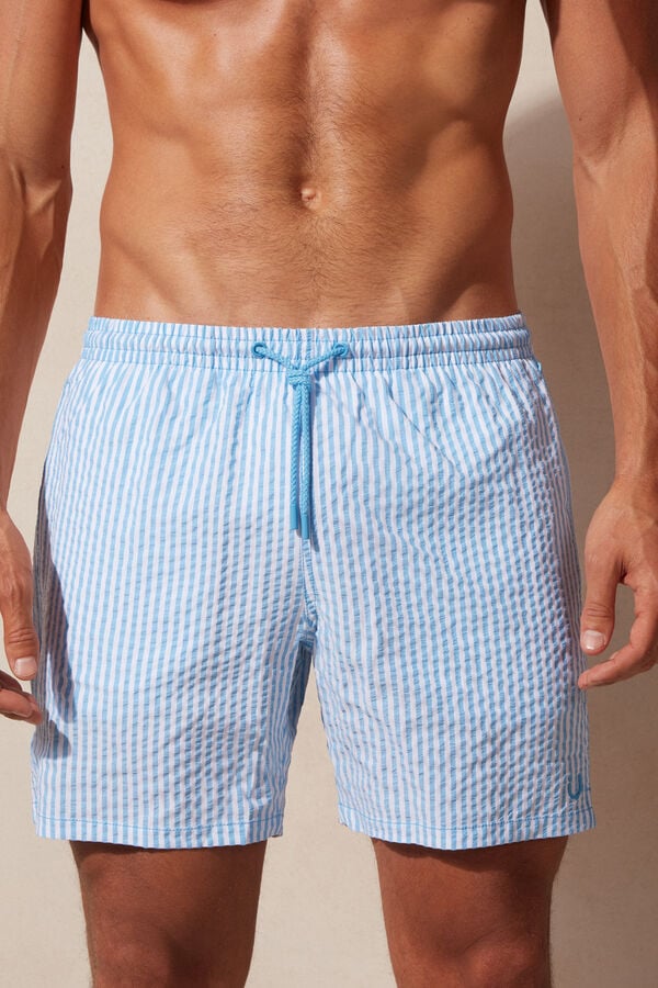 Intimssimi Stripe Print Seersucker Swim Trunks Blue | ILJZR89244