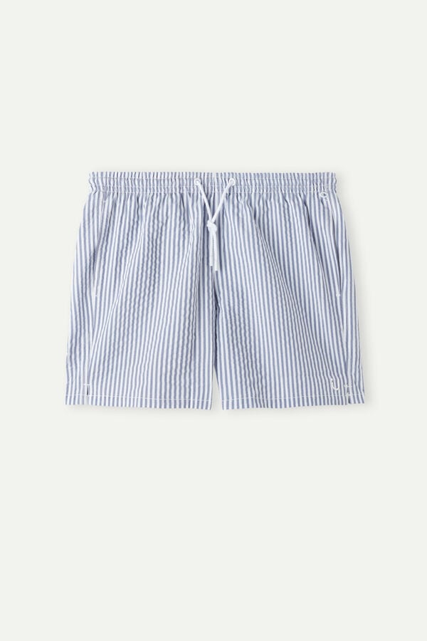 Intimssimi Stripe Print Seersucker Swim Trunks Blue | SILNY68326