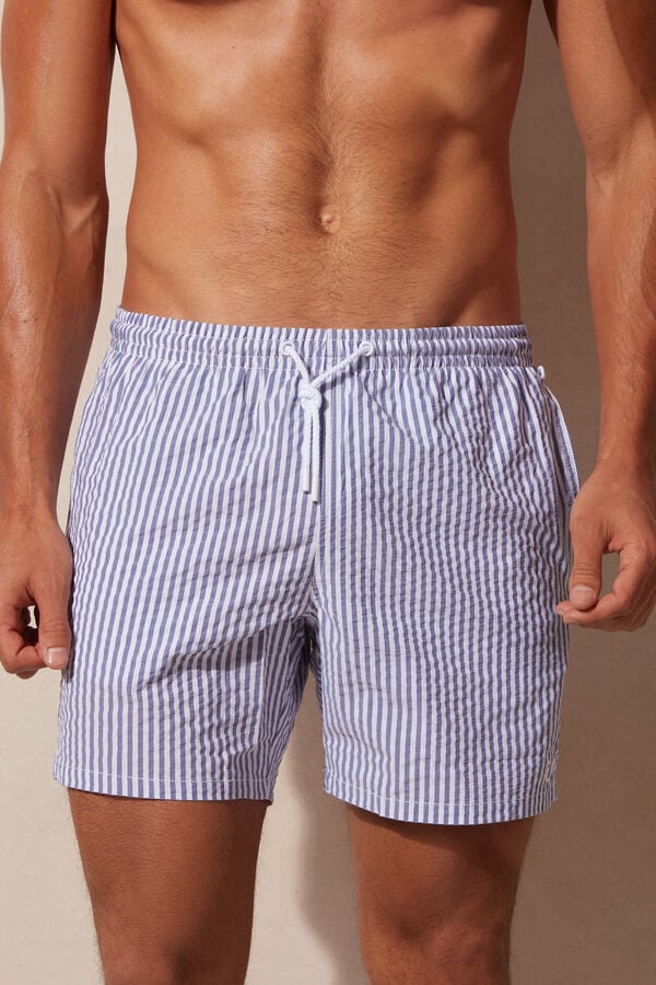 Intimssimi Stripe Print Seersucker Swim Trunks Blue | SILNY68326