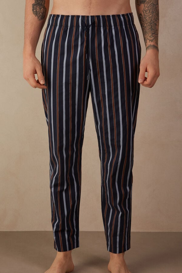 Intimssimi Striped Full Length Pants in Plain-weave Cotton Blue | AILWC44379