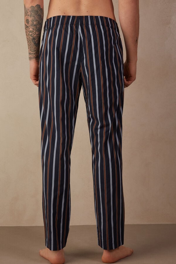 Intimssimi Striped Full Length Pants in Plain-weave Cotton Blue | XILGW24116