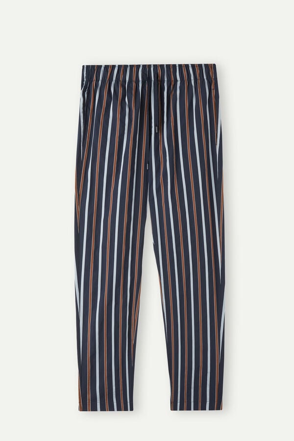 Intimssimi Striped Full Length Pants in Plain-weave Cotton Blue | XILGW24116