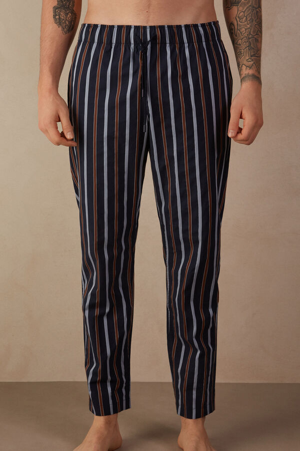 Intimssimi Striped Full Length Pants in Plain-weave Cotton Blue | XILGW24116