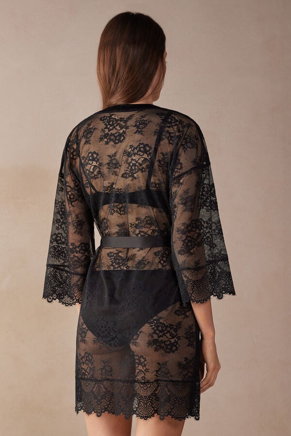 Intimssimi Stunning Beauty Lace Robe Black | AILWC67943