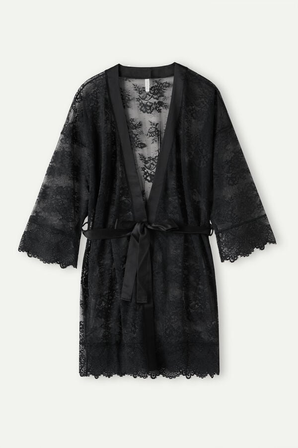 Intimssimi Stunning Beauty Lace Robe Black | AILWC67943