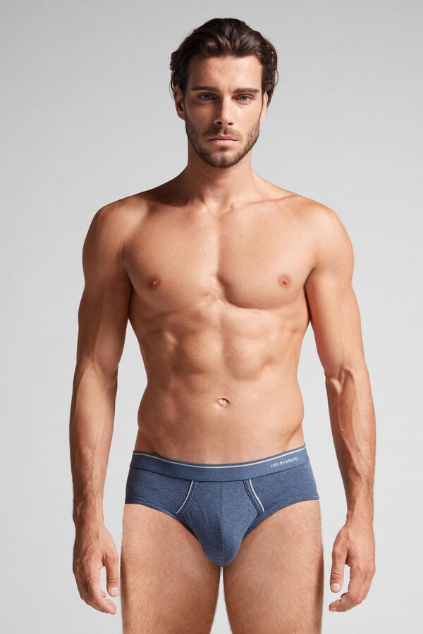 Intimssimi Supima Cotton Briefs with Visible Elastic Blue | XILGW85498