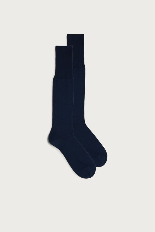 Intimssimi Tall Sateen Egyptian Cotton Socks Blue | GILUC35545