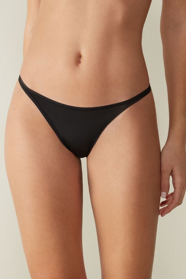 Intimssimi Thong with Ultralight Microfiber Straps Black | EILHC95547