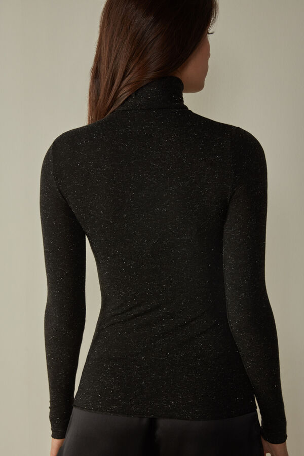 Intimssimi Turtleneck Top in Modal Light with Cashmere Lamé Black | ILQCS28701