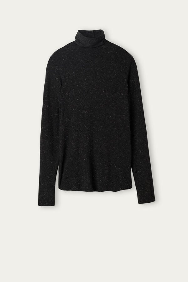 Intimssimi Turtleneck Top in Modal Light with Cashmere Lamé Black | ILQCS28701