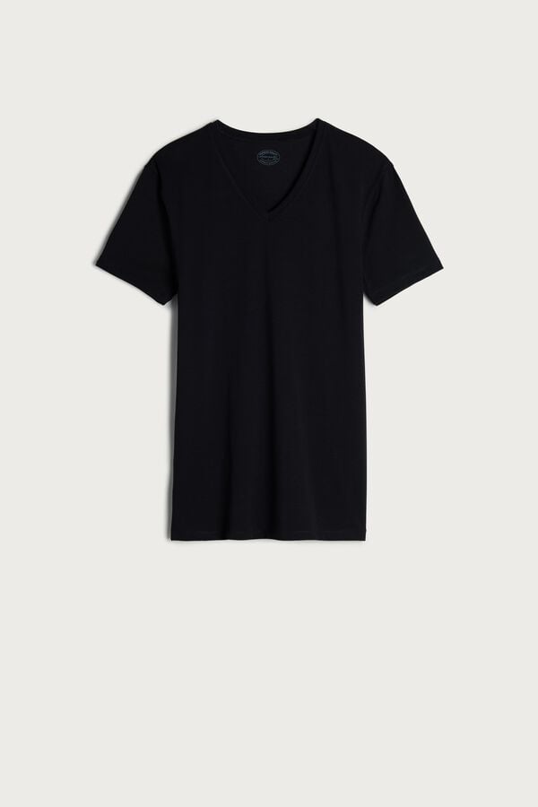 Intimssimi V-neck T-shirt in Stretch Supima® Cotton Black | BILSD39826