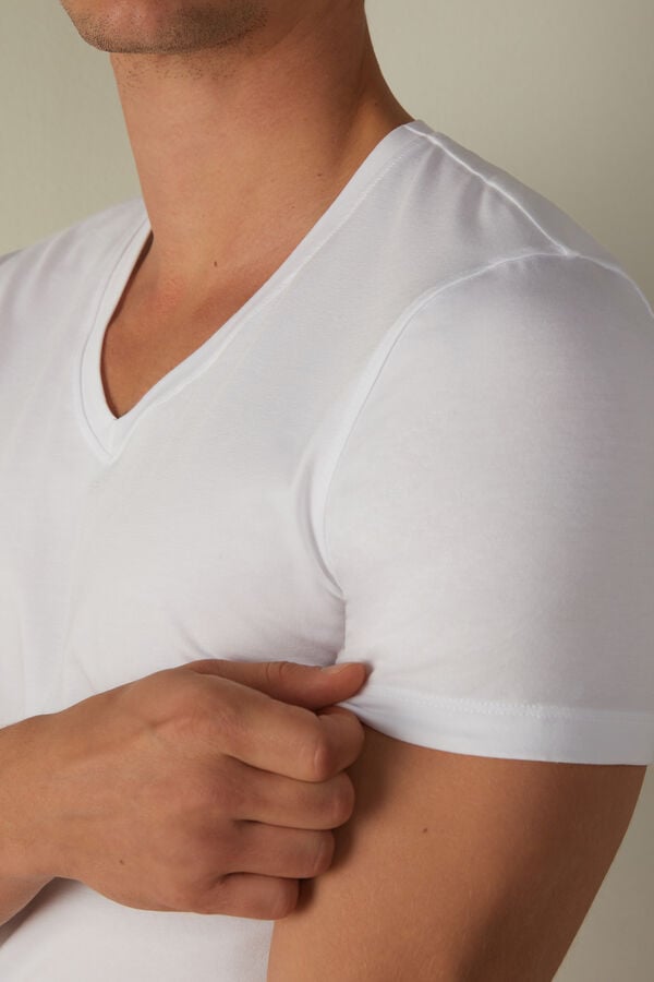 Intimssimi V-neck T-shirt in Stretch Supima® Cotton White | ILNZX19304