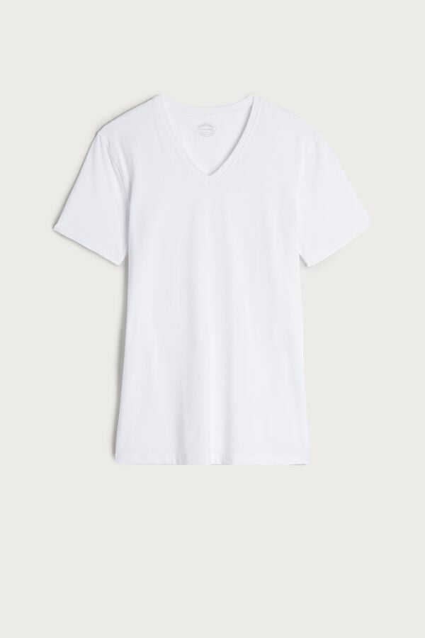 Intimssimi V-neck T-shirt in Stretch Supima® Cotton White | ILNZX19304