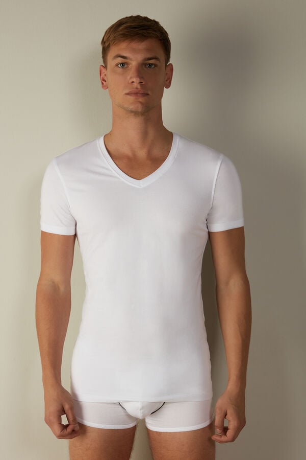 Intimssimi V-neck T-shirt in Stretch Supima® Cotton White | ILNZX19304