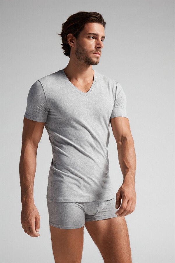 Intimssimi V-neck T-shirt in Stretch Supima® Cotton Grey | PILQX94970