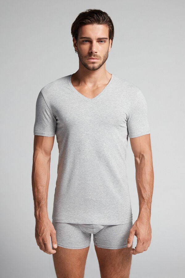 Intimssimi V-neck T-shirt in Stretch Supima® Cotton Grey | PILQX94970