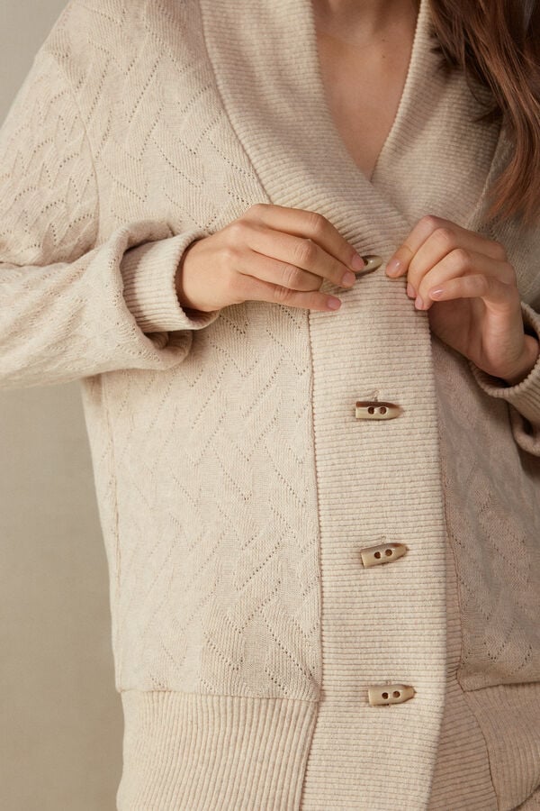 Intimssimi Winter Braid Long Sleeve Jacquard Cardigan Natural | ILJBT53168