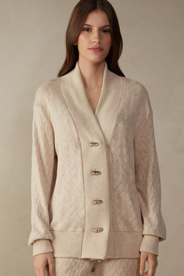 Intimssimi Winter Braid Long Sleeve Jacquard Cardigan Natural | ILJBT53168