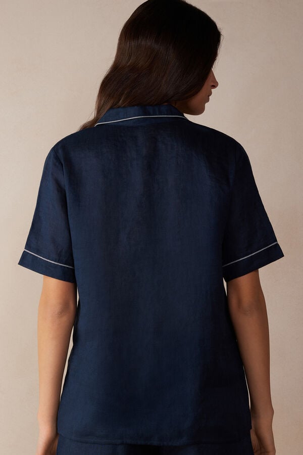 Intimssimi Yacht Night Linen Short Sleeve Shirt Blue | FILUI48877