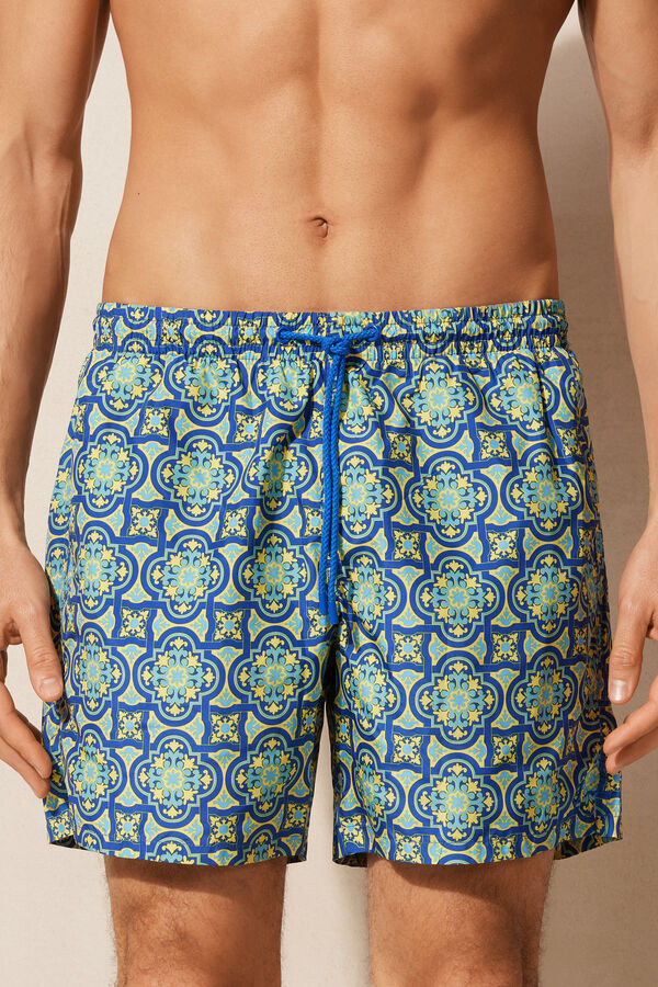 Intimssimi Yellow Majolica Print Swim Trunks Blue | PILER95728